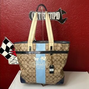Coach Signature Tote with Light Blue and Navy Accents